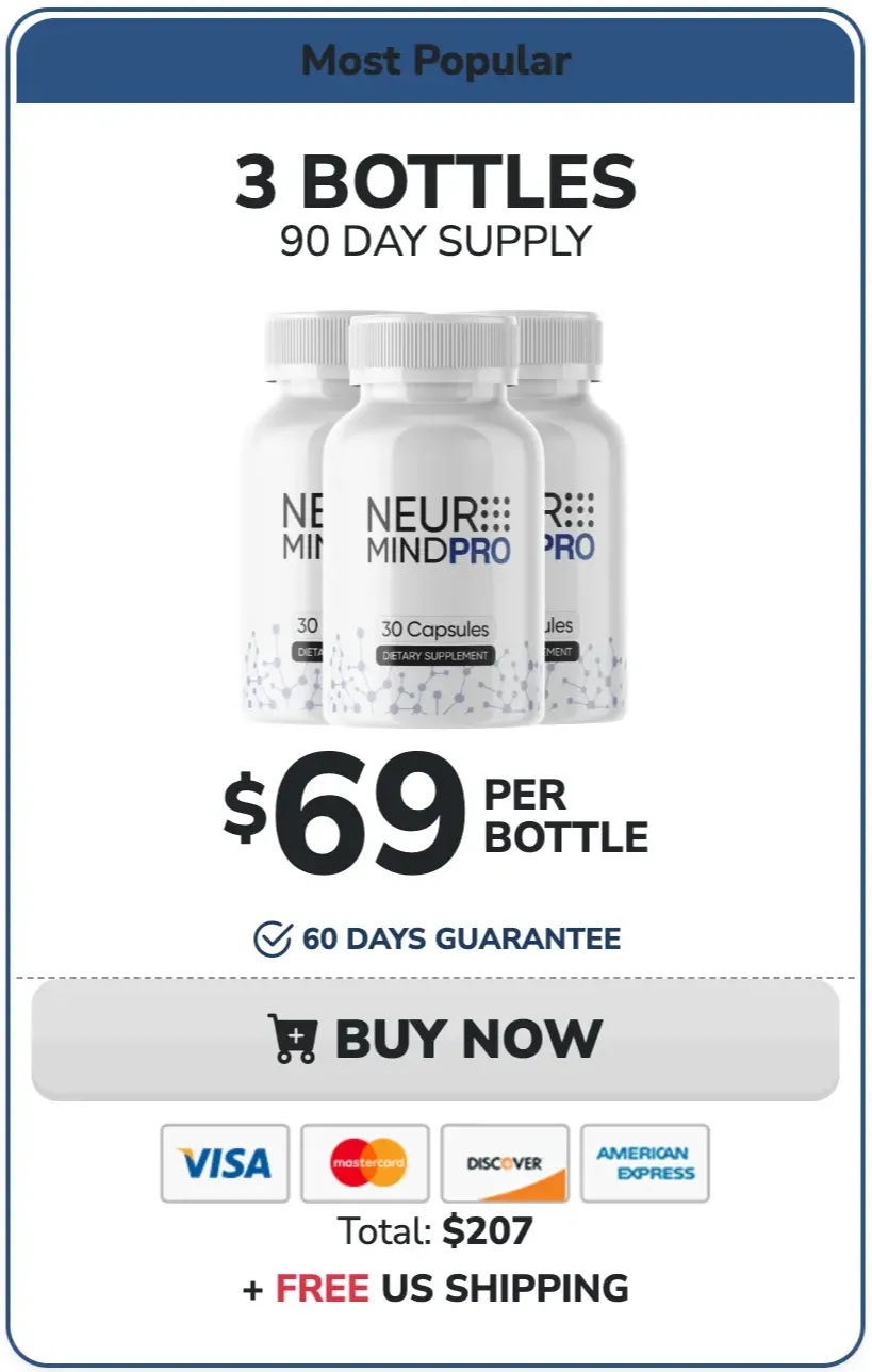 NeuroMind Pro 3-bottle package — 90-day supply with free US shipping and bonus discount